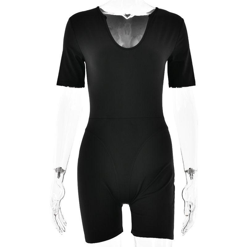 Combinaison moulante sexy pour femmes, mode, manches courtes, couleur unie, col en v, chemise à bascule, vente en gros, été_voghion.com