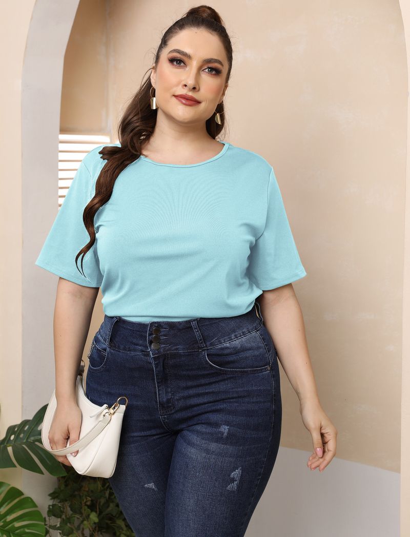 Women's plus size sexy backless butterfly hollowed-out round neck casual t-shirt _voghion.com