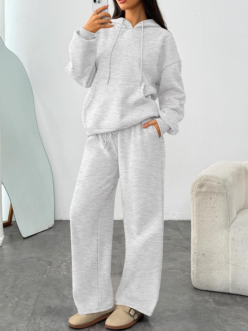 Completo con felpa oversize in pile e pantaloni jogger a gamba larga – Y2K Streetwear Loungewear (nero/bianco/beige, S-XXXL)_voghion.com