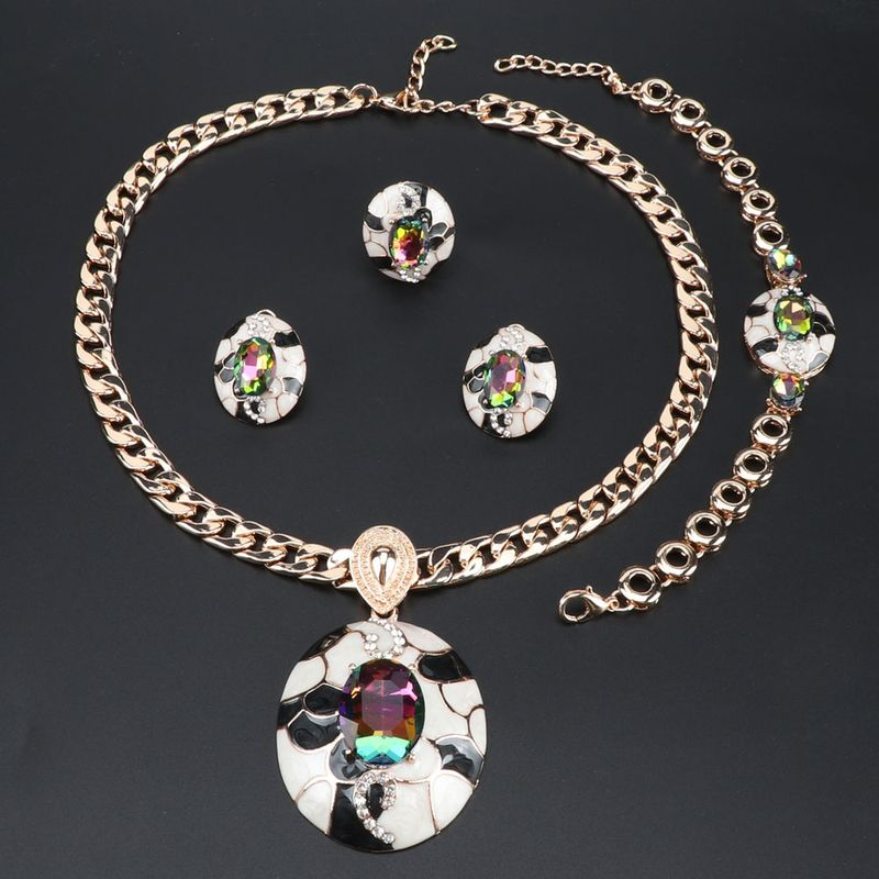 Fashion Women African Beads Trendy Party Costume Gold Color Crystal Necklace Earring Jewelry Sets_voghion.com
