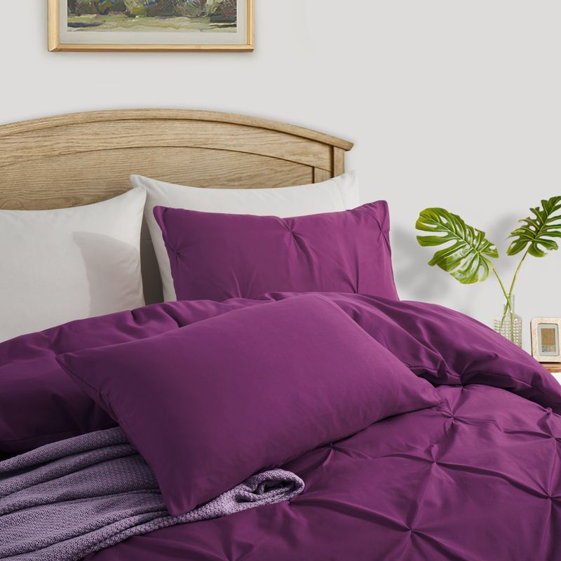 Copripiumino plissettato viola con motivo floreale in morbida fibra, set di biancheria da letto per la casa, tre pezzi_voghion.com