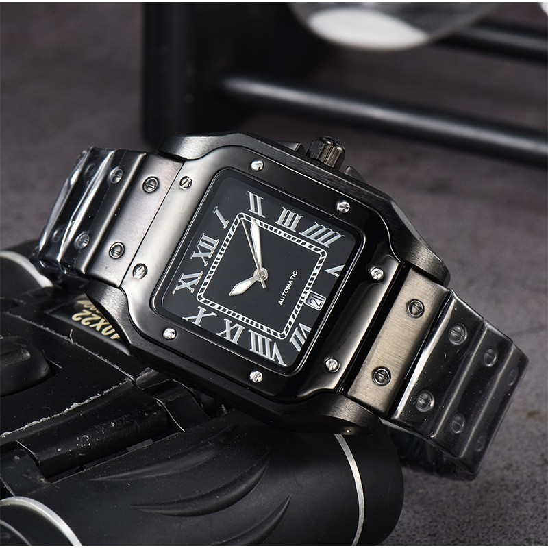 2023 Men's 3-Pin Quartz Square With Second Sweeping Movement Calendar All Steel Watch_voghion.com