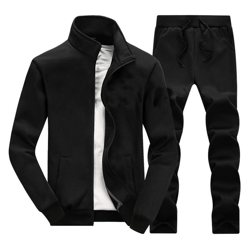 Herrenbekleidung Sportjacke Herbst und Winter neue Herrenhose zweiteiliger Anzug einfarbig mode lässig locker Freizeit vielseitig_voghion.com