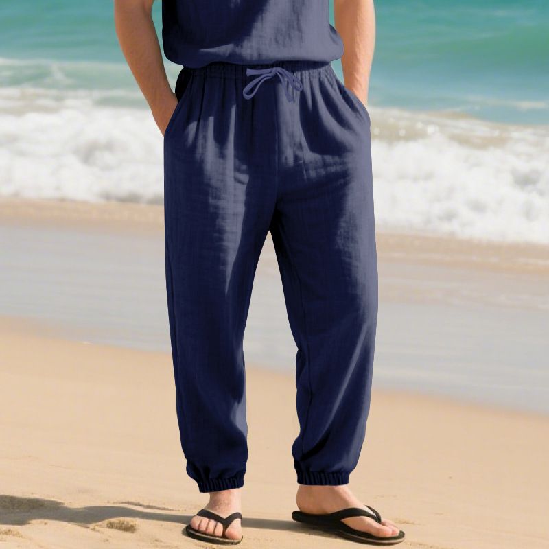 Four Seasons Beach Trend Men's Loose Linen Plus Size Casual Jogger Pants_voghion.com