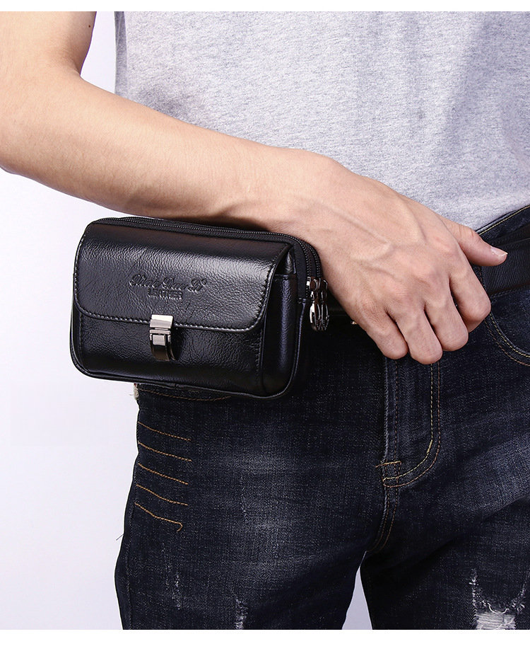 Minimalistische Herren-Handy-Hüfttasche aus echtem Leder mit Gürtel, 5,5 Zoll/6,5 Zoll, kleine Hüfttasche aus Rindsleder_voghion.com