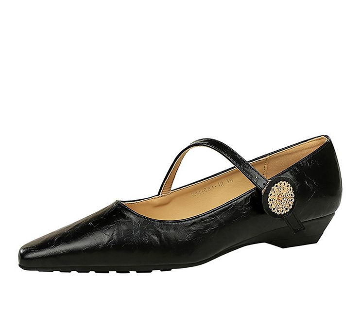 3683-7K92 high-end straight strap single shoe, light luxury pointed toe wedge low heel, metal decorative high heels_voghion.com