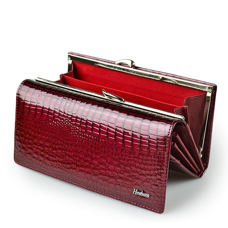 Portafoglio in vera pelle verniciata, portamonete da donna, pochette_voghion.com