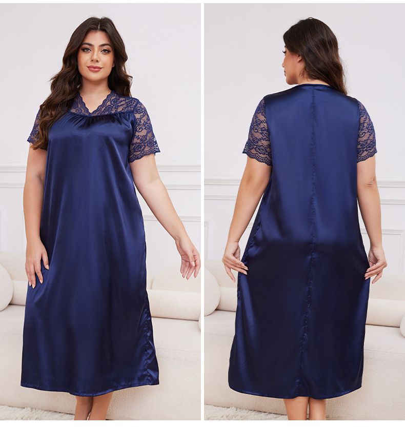 Plus Size Women's Ice Silk Pajamas | New Hot-selling Short-sleeved | Loose & Comfortable Loungewear_voghion.com