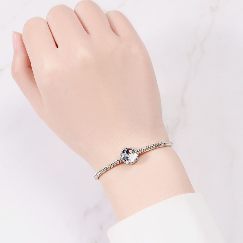 Ocean Shell Starfish Pearl Bead Charm, Genuine Sterling Silver Beads Charm_voghion.com