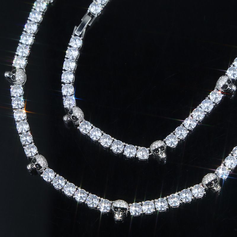 Black Panther 5mm Zircon Tennis Chain Skull Halskjede Hip Hop Men's Tennis Chain_voghion.com