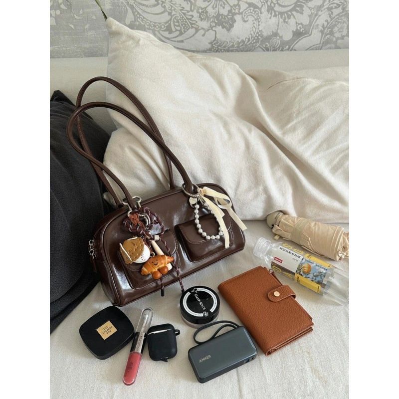 Autumn And Winter Women's New Large Capacity Korean Brown Bowling Handheld Shoulder Bag_voghion.com