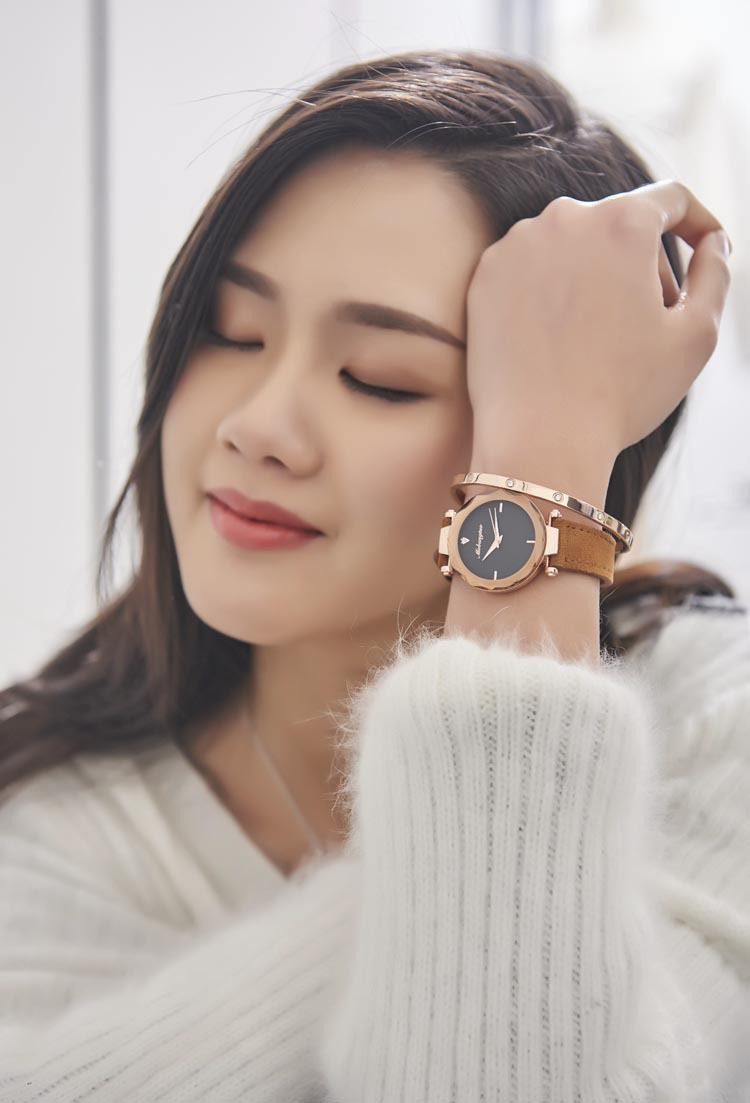 Orologio al quarzo impermeabile per studenti con conchiglia in oro rosa e quadrante in velluto e sabbia_voghion.com