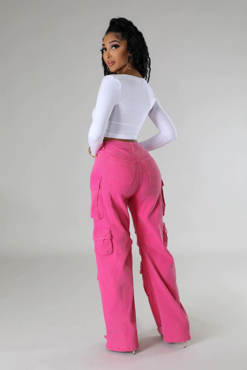 Damenbekleidung Bonbonfarbene Multi-Bag-Hosen_voghion.com