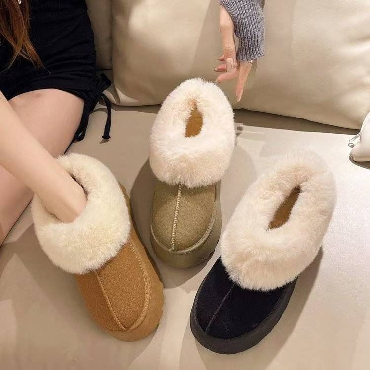 Platform Thick-Soled Snow Boots Height Increasing Warm Fleece-Lined Shoes Winter Indoor Women's Cotton Slippers_voghion.com