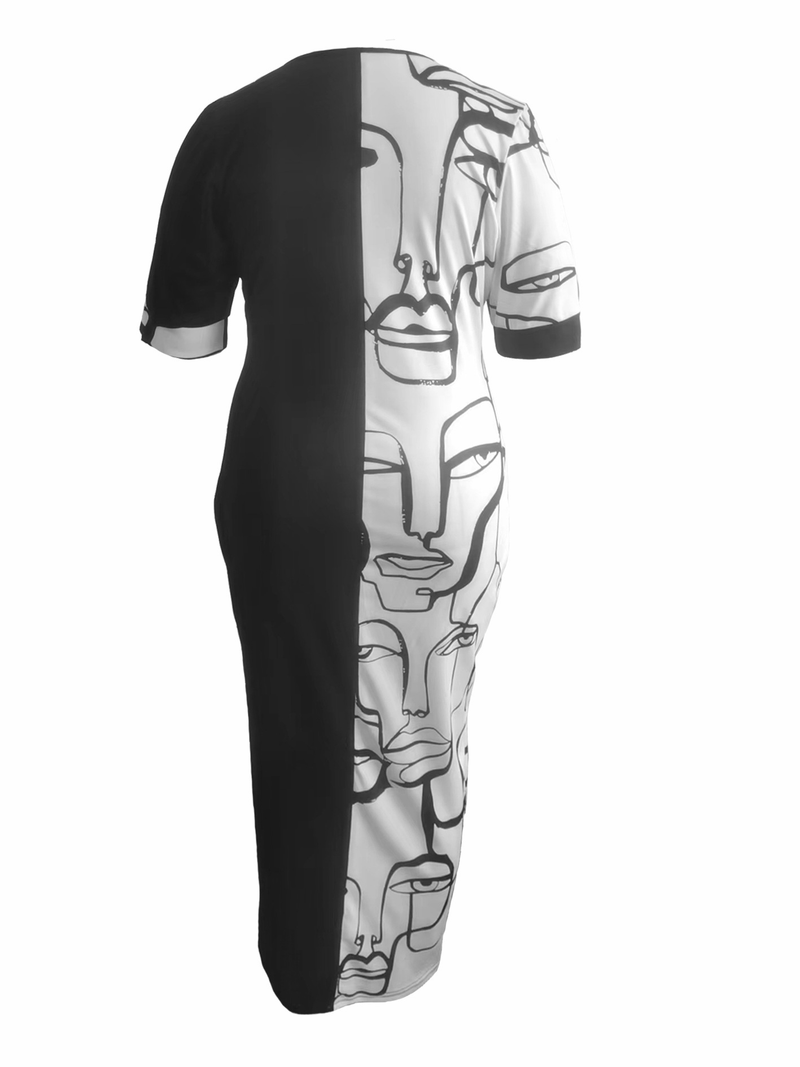 Vêtements pour femmes, grande taille, nouveau style, manches courtes, imprimé contrasté, robe d'épissure, printemps et été_voghion.com