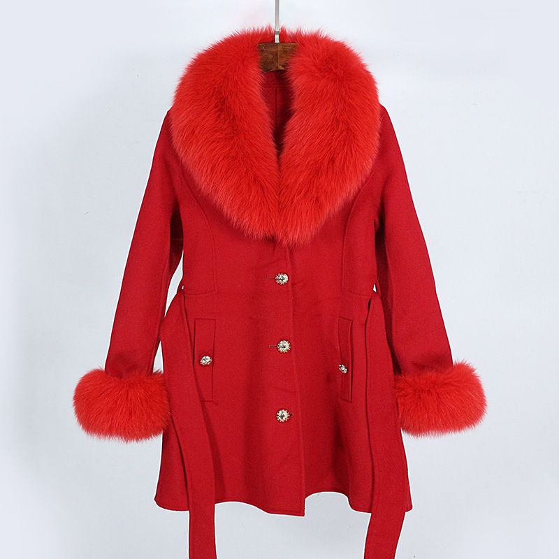 Women's Clothing new autumn and winter mid length thickened slim fit detachable collar wool coat_voghion.com