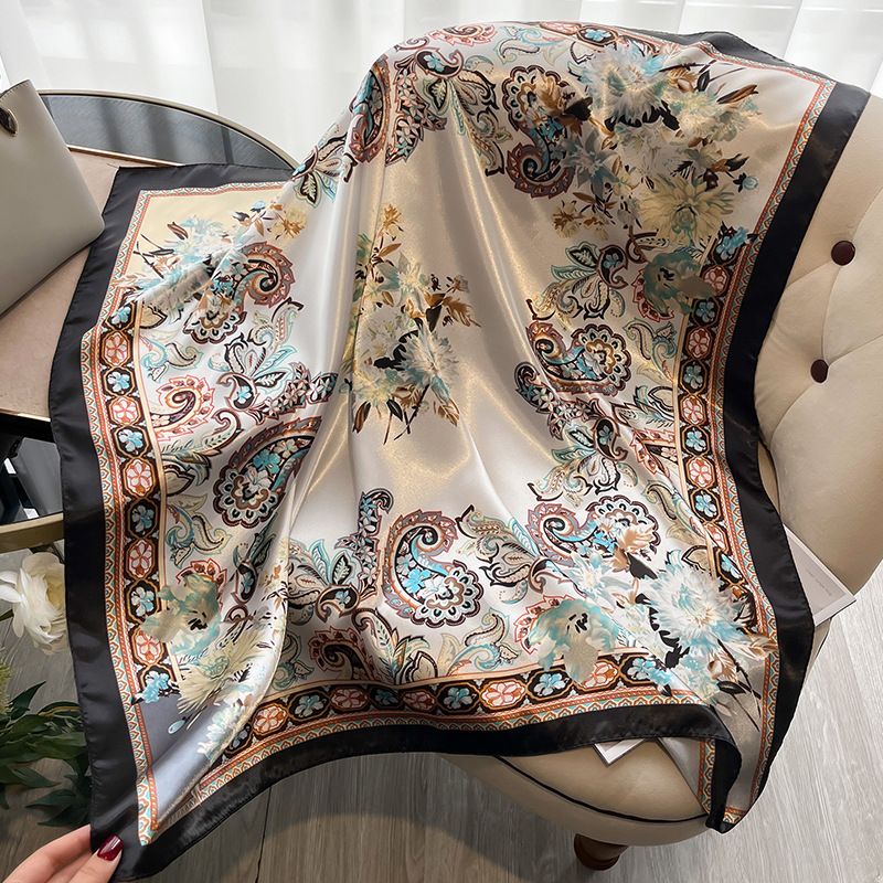Women's  Silk Decorative Shawl Flower 90 Small Square Colored Ding Printed Scarf_voghion.com