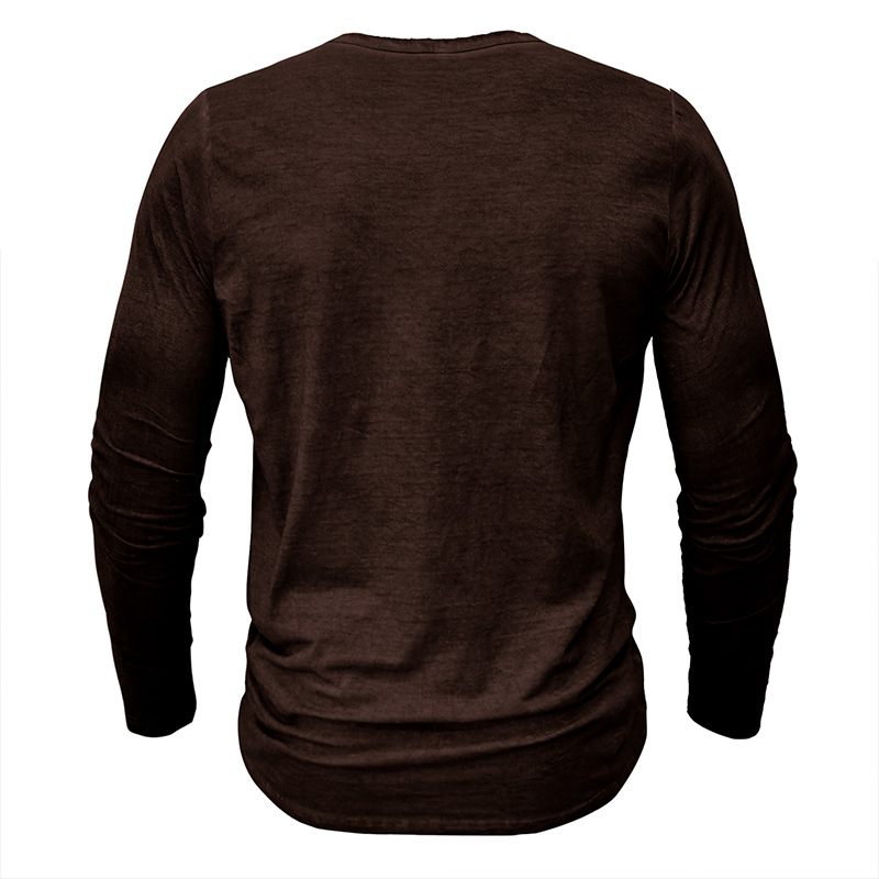 Europäisches Herren-Henley-Hemd, Retro-Langarm-T-Shirt, Herren-T-Shirt mit Knöpfen, gewaschenem V-Ausschnitt_voghion.com