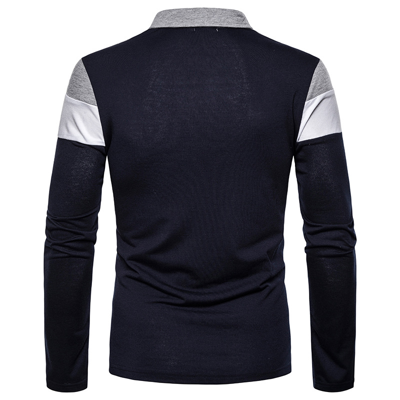 Long Sleeve T-shirt Men's Fashion Striped Color Matching T-shirt Men's Lapel Polo_voghion.com