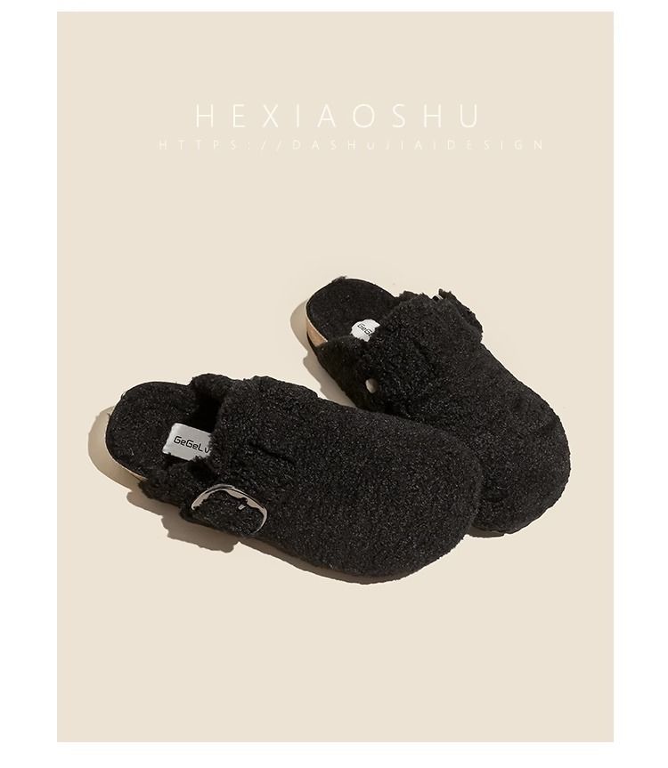 Scarpe in lana d'agnello per donna, abbigliamento per attività all'aperto, pantofole chiuse per donna, nuove scarpe in cotone con fibbia per cintura autunnali e invernali_voghion.com