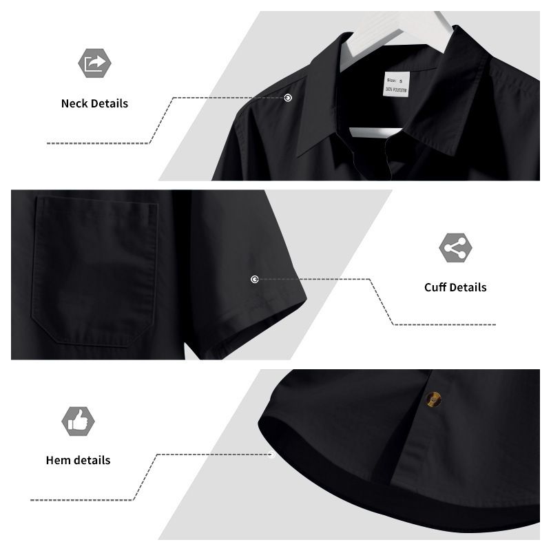 Summer Men's Woven Lapel Solid Color Large Size Casual Simple Business Short Sleeved Shirt Men_voghion.com
