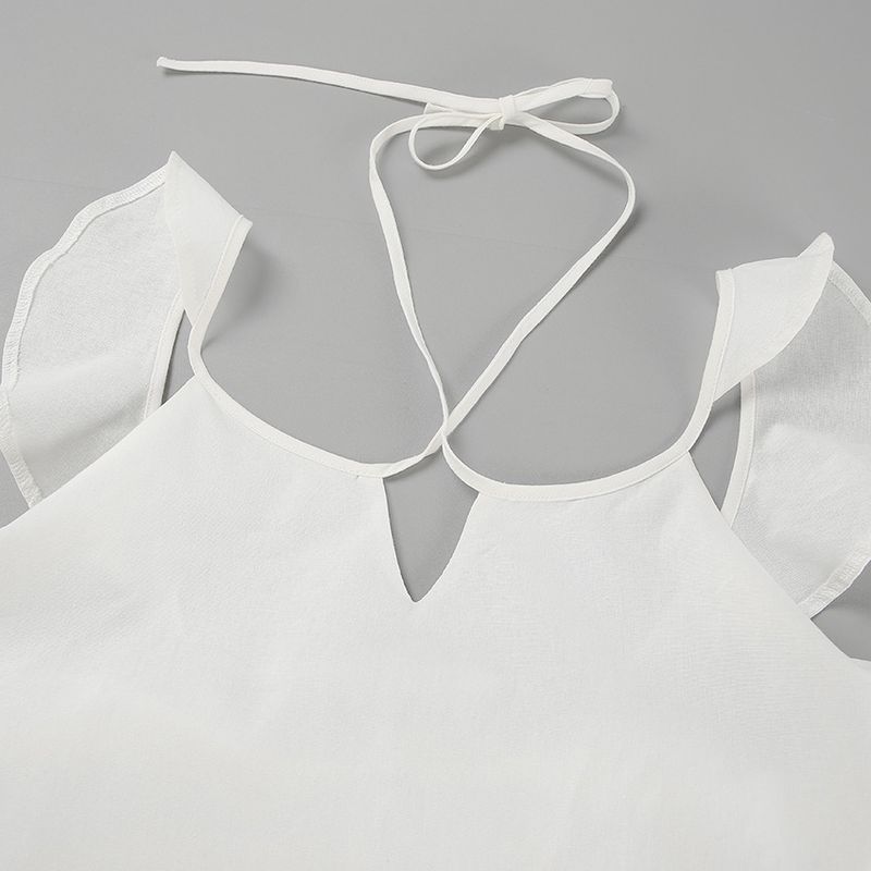 Cotton Linen Fashionable Sexy Backless Lace Up Set Spring And Summer 2025 New Item, Loose Flying Sleeve Top, Long Pants_voghion.com