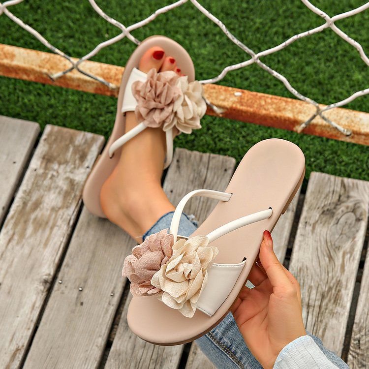 Women's Floral French Style Flat Sandals - Elegant Slides To Pair With Dresses For Summer_voghion.com