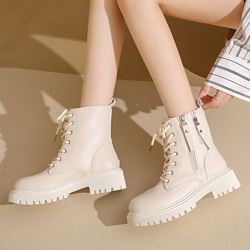 Vendita calda scarpe da donna con lacci autunno punta rotonda piattaforma solida impermeabile barile corto grande taglia nudo_voghion.com