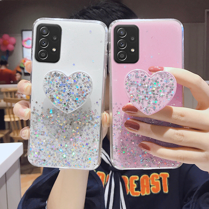 Coque za Samsung S21 Ultra Case Bling Glitter Heart Holder Cover Samsung Galaxy S21 FE Plus S21Ultra S 21 S2 1 Phone St_voghion.com