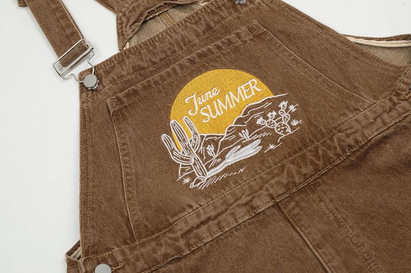 Men's vintage brown desert embroidered overalls_voghion.com