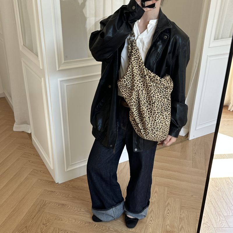 Autumn Women 2024 Single Leopard Print Large Capacity Double Shoulder Tote Canvas Crossbody Casual Cloth Bag_voghion.com