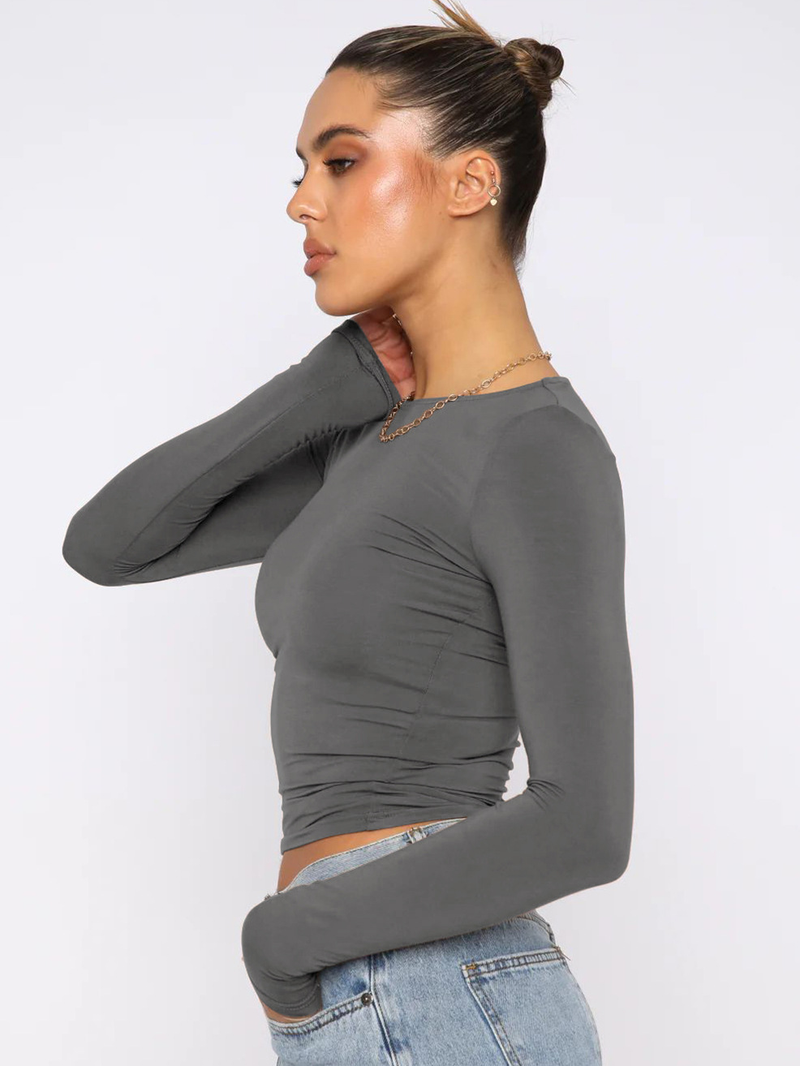 Women's fashion Y2K tight casual long-sleeved breathable base shirt all-in-one wear moisture wadding sweat T-shirt_voghion.com