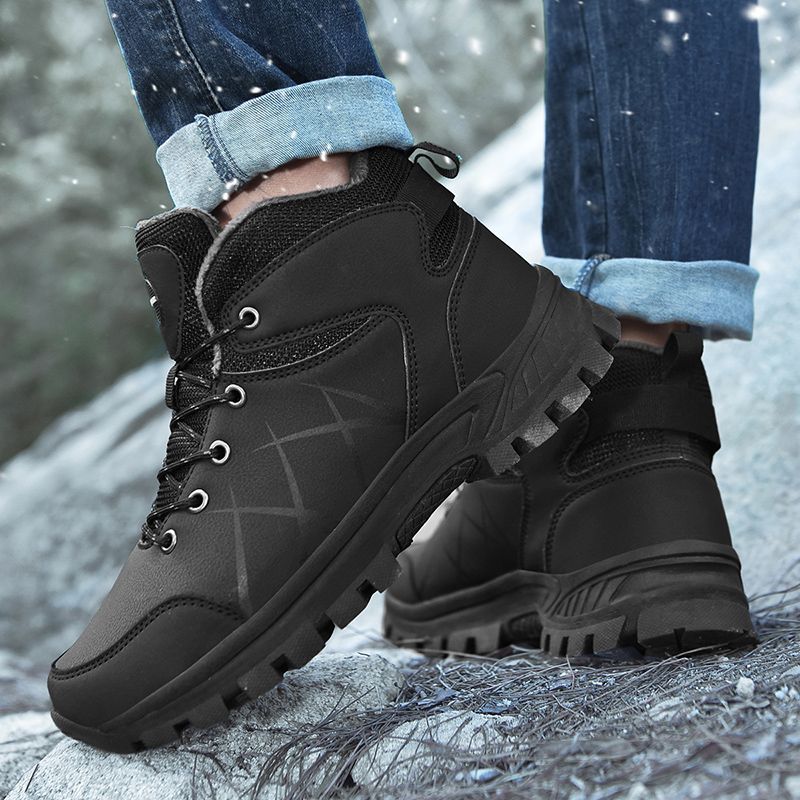 Winter Herrenstiefel High Top Wanderschuhe Warme Plüsch Stiefeletten Wasserdichte Leder Sneakers Outdoor Männliche Wanderstiefel Arbeitsschuhe_voghion.com