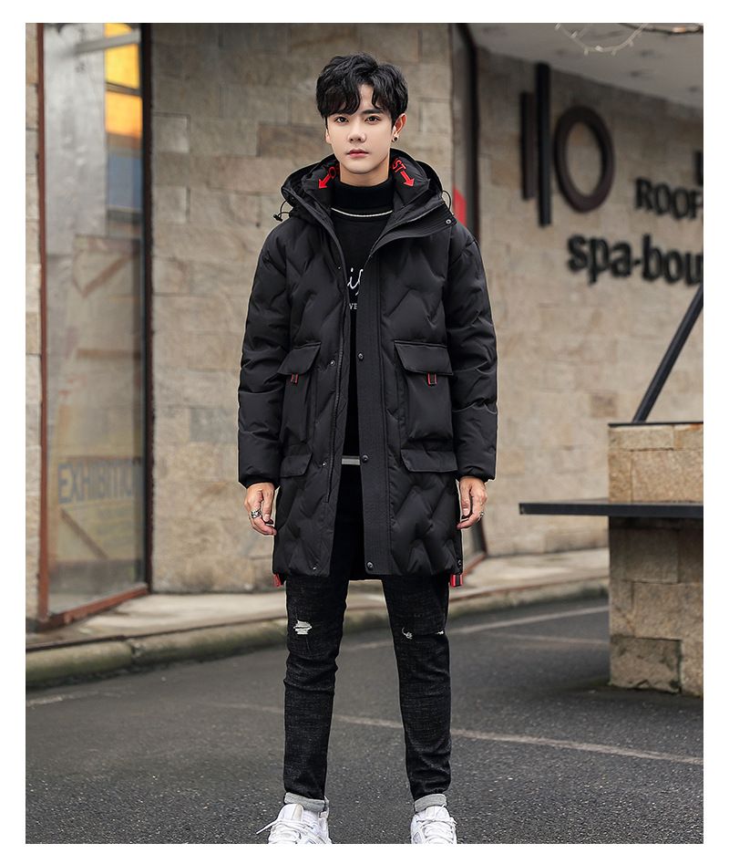 Lange Pufferjacke für Jungen im Teenageralter – 550FP Entendaunen-Wintermantel mit abnehmbarer Kapuze (Schwarz/Khaki, S-5XL, wasserabweisendes Cord-Obermaterial)_voghion.com