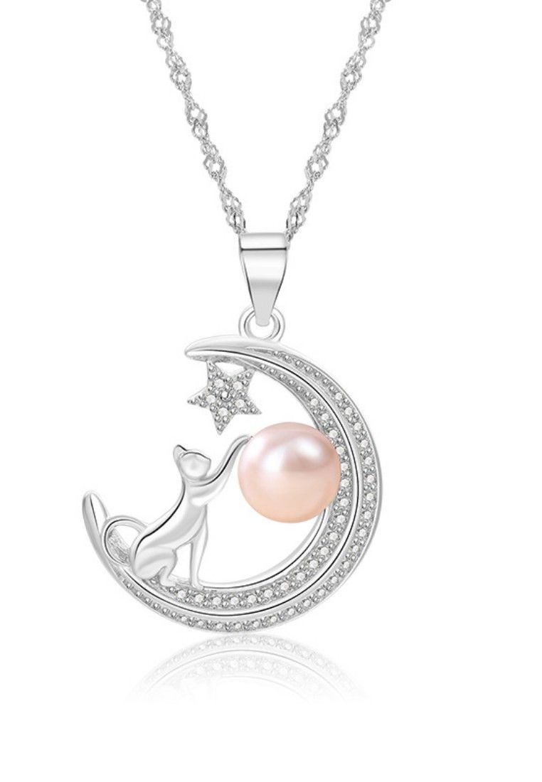 WPJ1003 Zoetwaterparel Kat onder Maanketting_voghion.com