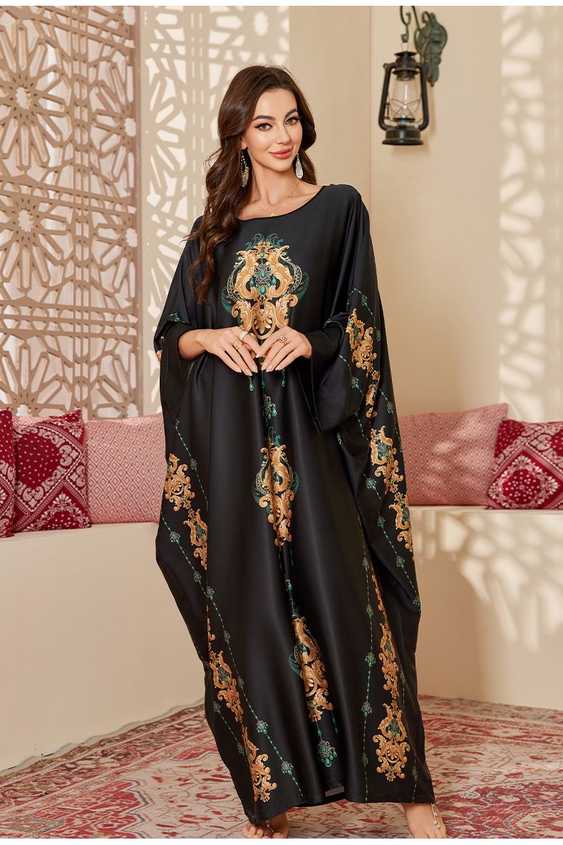 Damen Nachtwäsche Frühling und Herbst Mitte Wunderschönes bedrucktes Nachthemd Lose Lange Robe_voghion.com