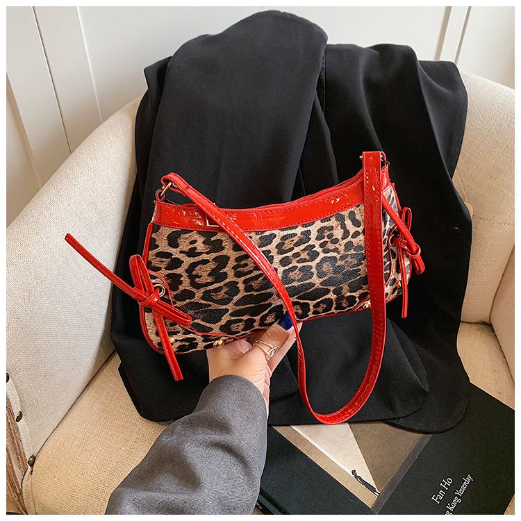 Damen Umhängetaschen Leopardenmuster Retro Schleife Mode Pu Modetrend und Individualität Ein-Schulter-Unterarmtasche_voghion.com