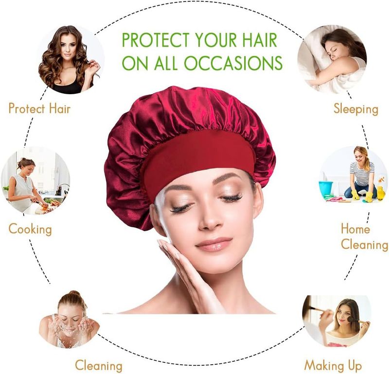 Wide brim high elastic beauty salon hair care hat female nursing satin sleeping cap chemotherapy cap shower cap_voghion.com