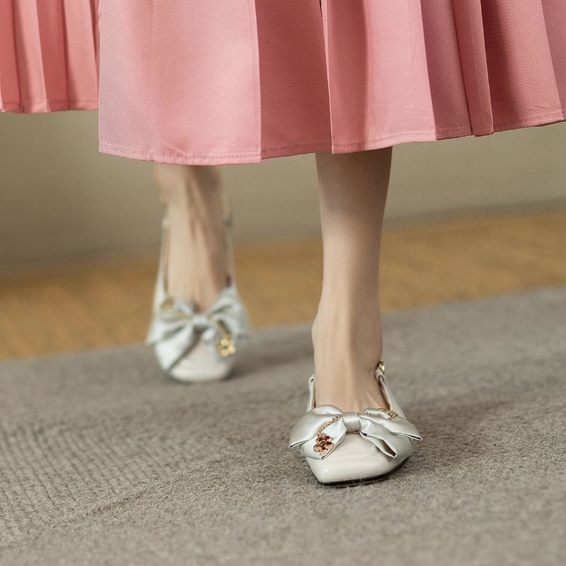 Fairy Style Square Toe Vintage Flat Bottom Low Heel Shoes Bow_voghion.com