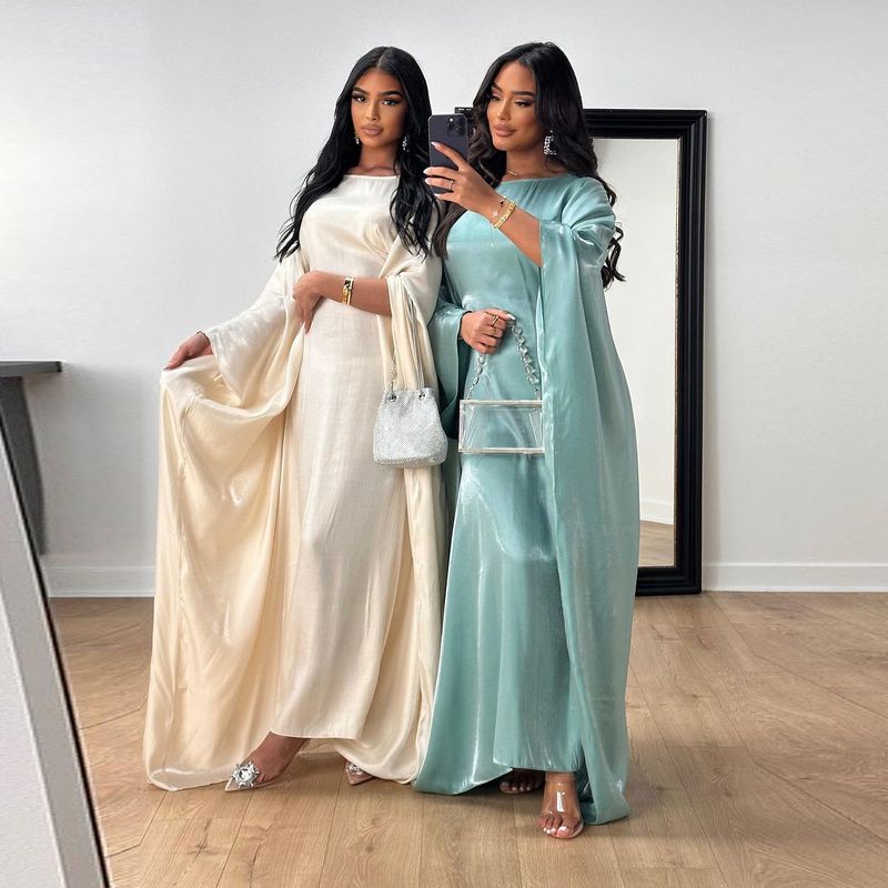Dammekleeder Modern muslimesch Partymoud Hell Seid Satin Taille Abaya Kleed_voghion.com