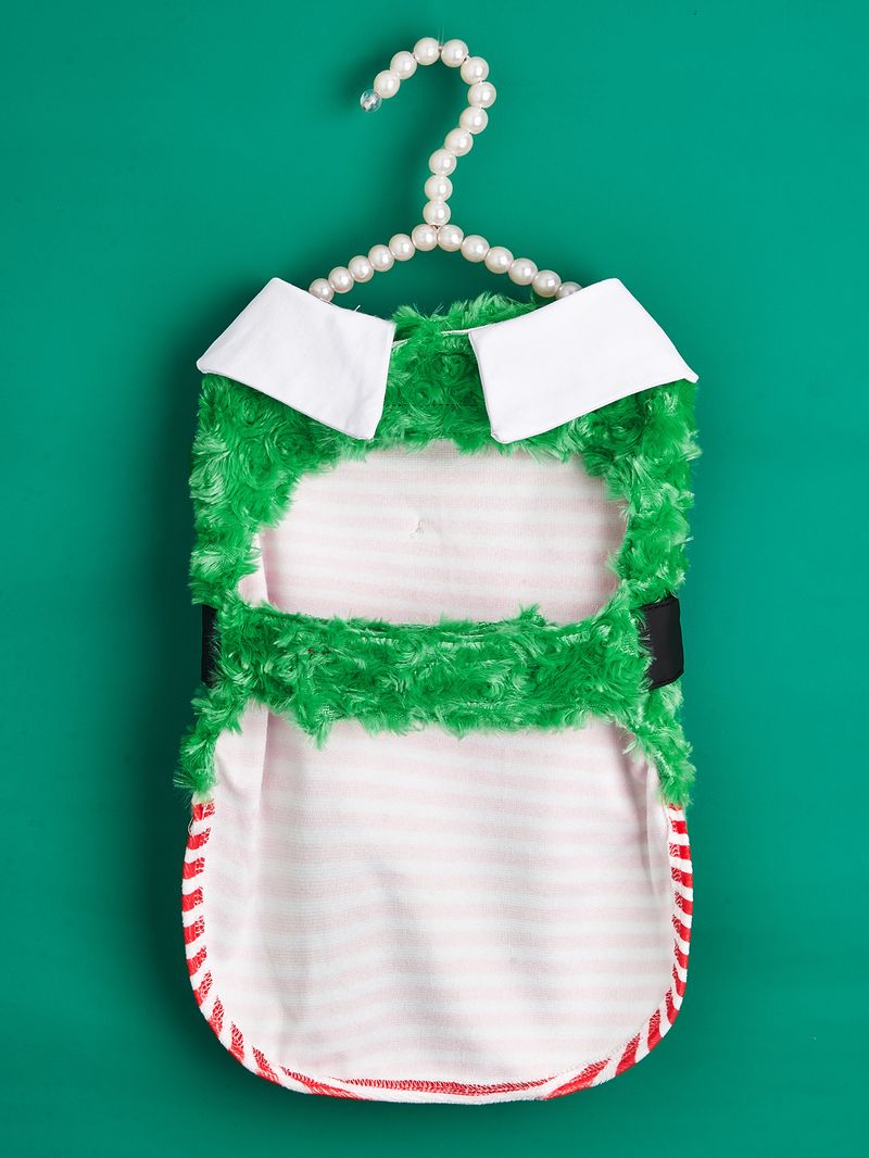 Christmas belt button horizontal slim-fit beautiful red green Christmas teddy Bichon dog fleece coat_voghion.com
