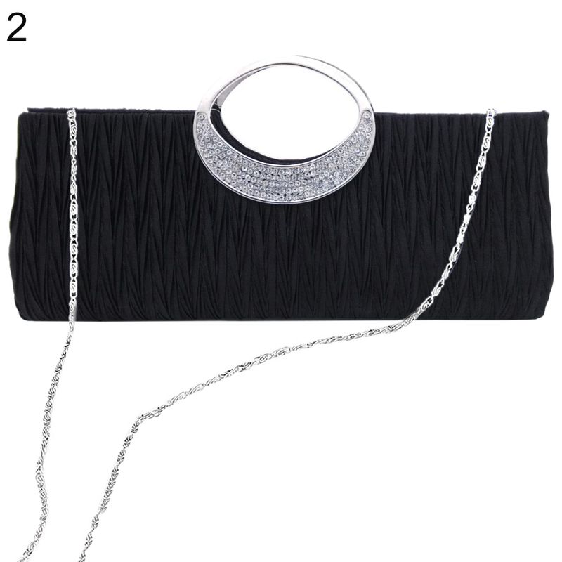 Kjiuyou Geantă de seară plisată din satin cu strasuri de lux pentru femei_voghion.com
