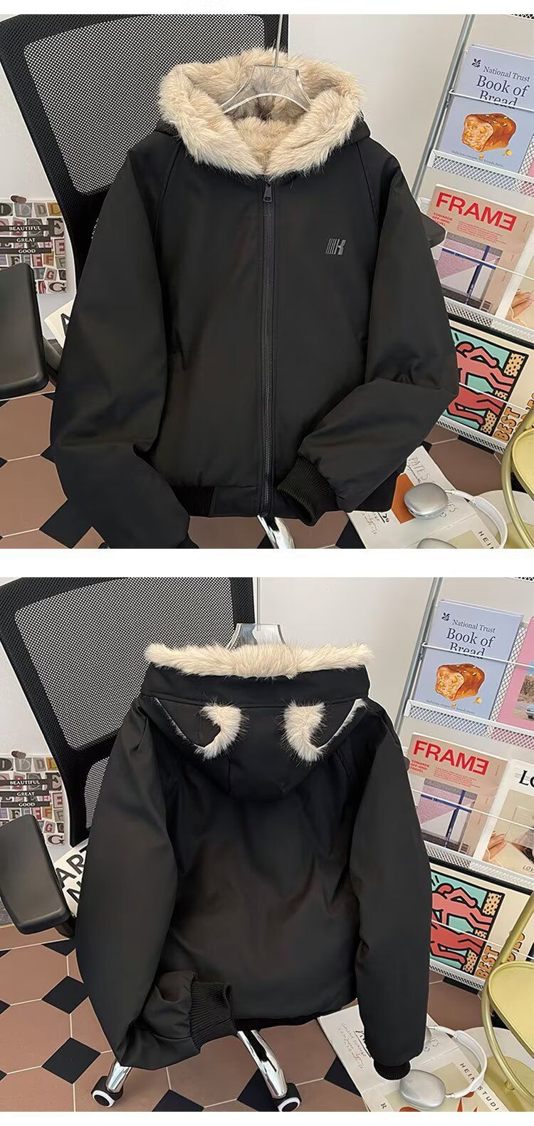 Retro Unisex Fleece-Lined Zip Hooded Jacket – Oversized Vintage Streetwear Coat With Drop Shoulder & Side Pockets Grunge Inspired Outerwear_voghion.com