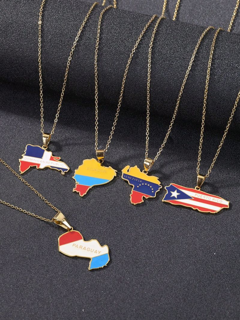 Collier pendentif en acier inoxydable avec carte du Venezuela/République dominicaine/Paraguay Amérique du Sud_voghion.com