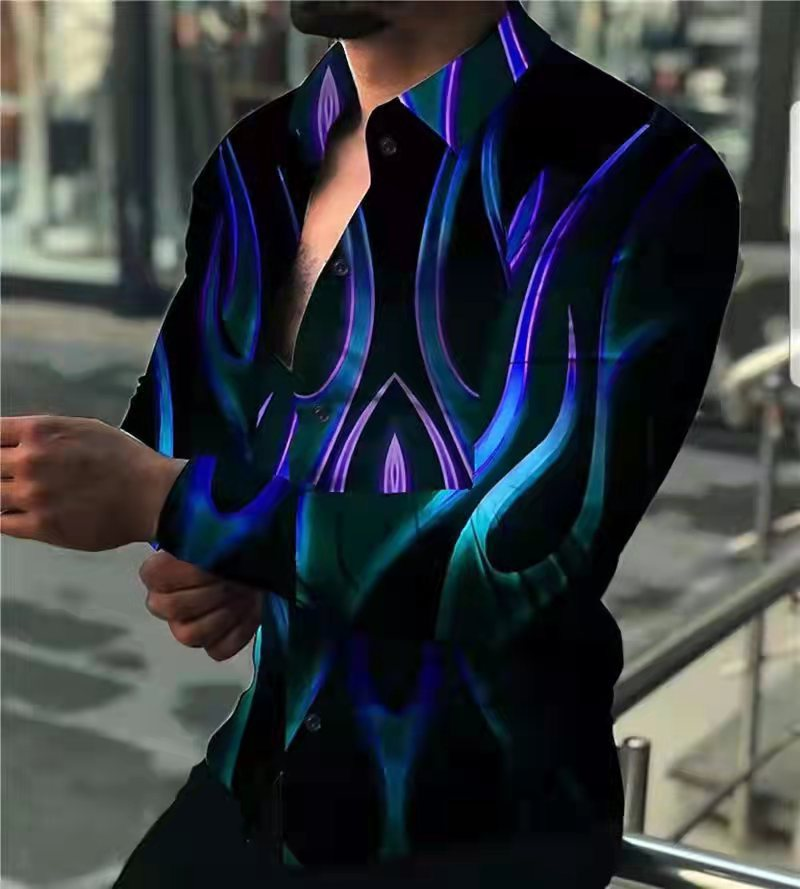 Camicia stampata slim a maniche lunghe da uomo di nuova moda 2022 Camicie casual nere Top Camicie da atleta per uomo918_voghion.com