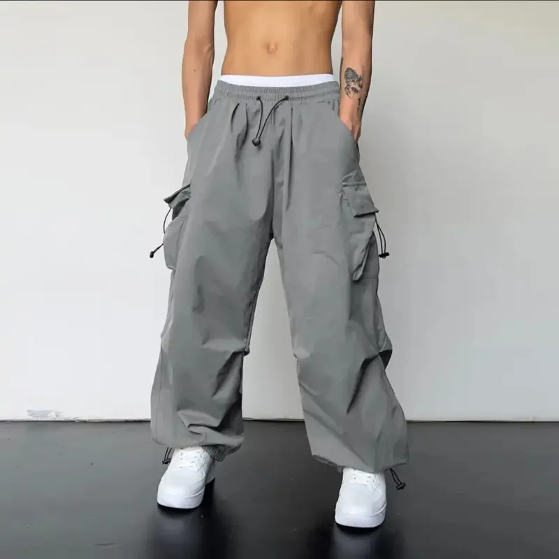 Schnell Trocknende Cargohose Für Herren Im Amerikanischen Stil, 2024, Sommer, Neue Fallschirmhose, Hohe Taille, Weites Bein, Lässige Sporthose_voghion.com