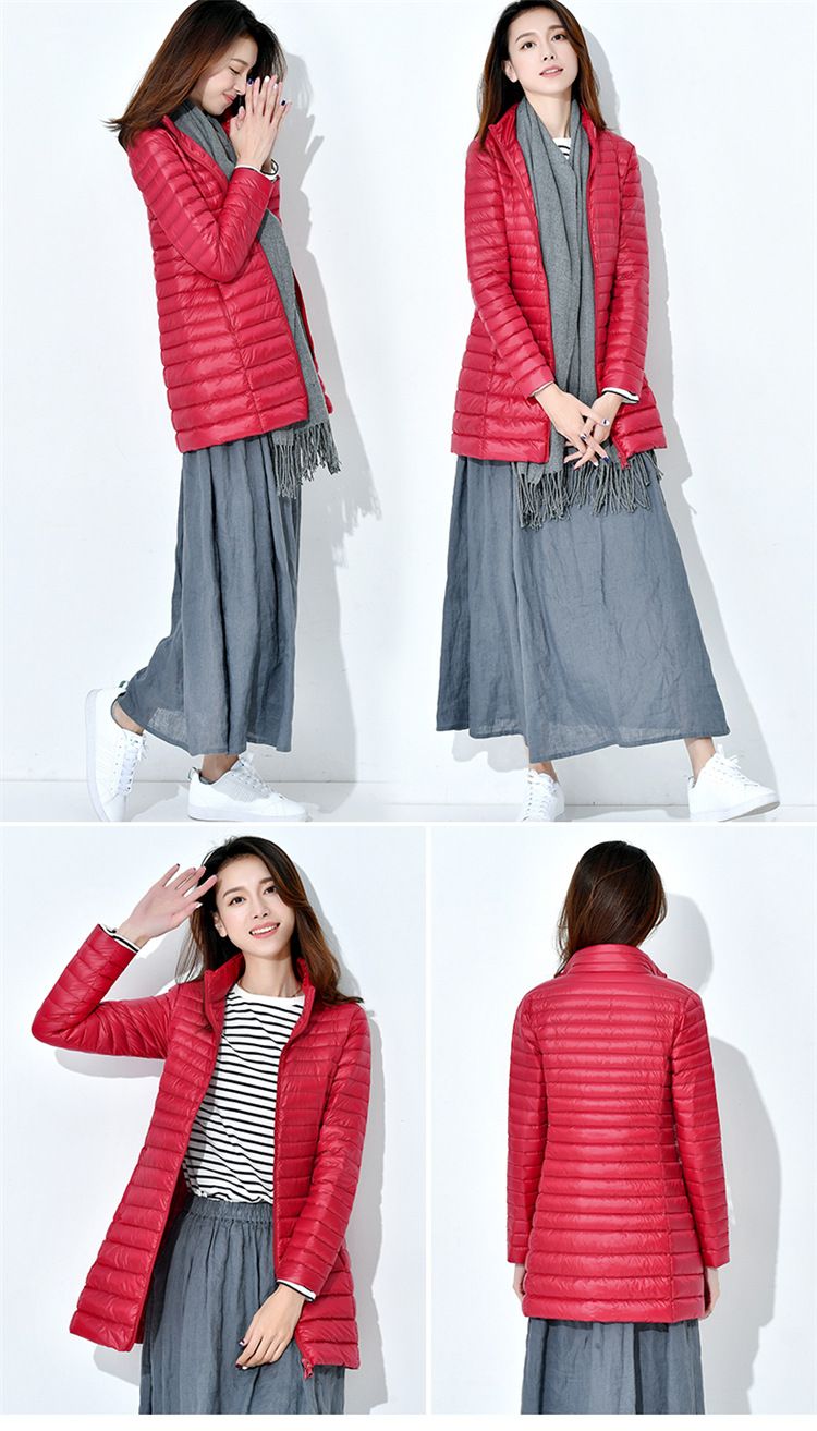 Women's Lightweight Down Jacket - Slim Fit Mid-Length Winter Coat With White Duck Feather, Stylish & Warm For Everyday Wear_voghion.com