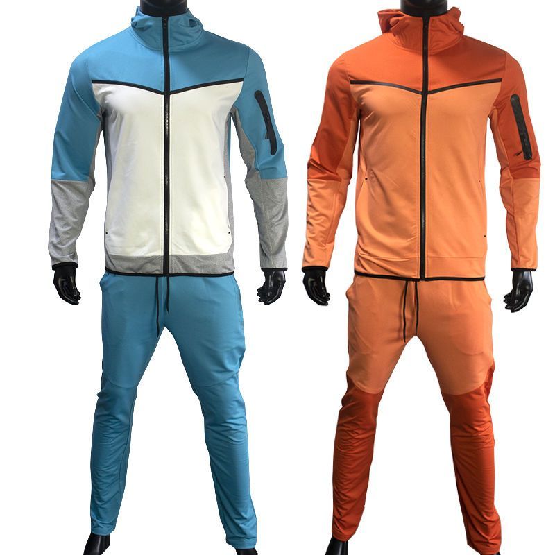 Lente en herfst complete set heren sportjas sweatshirt mouwen lange broek contrasterende cardigan capuchon los pak_voghion.com
