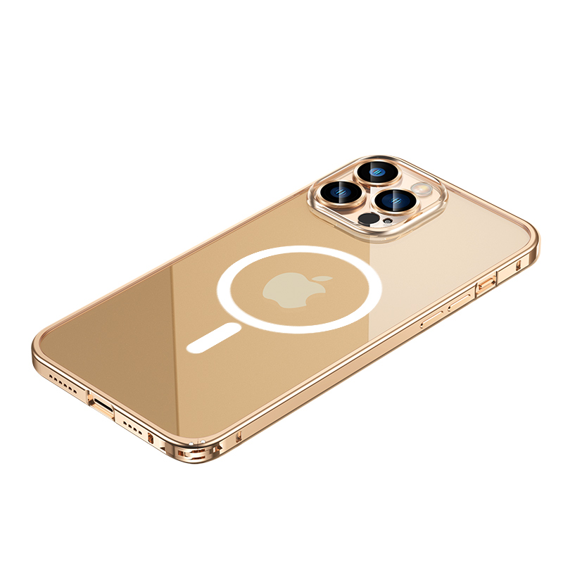 Transparent Magnetic HD Wireless Charging Aluminum Metal Bumper Case For iPhone Pro Max Lens Glas_voghion.com
