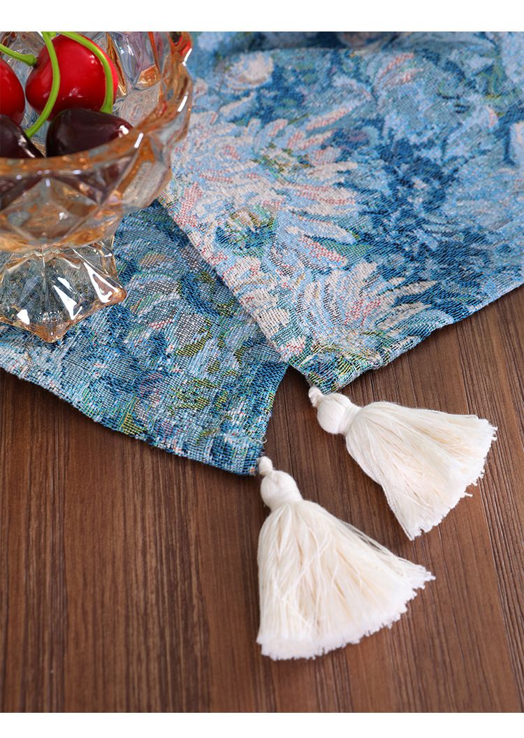 Tischdecke mit Blumenmotiv und Fransen im Ölgemälde-Stil – rutschfeste, hitzebeständige runde und rechteckige Tischdecke aus Polyester für Esszimmer, amerikanischer Vintage-Stil_voghion.com